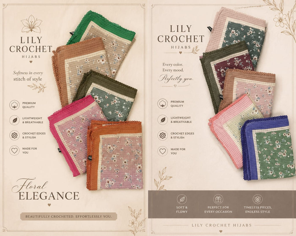 Lily Crochet Hijab | Premium Floral Printed Hijab with Crochet Lace Border