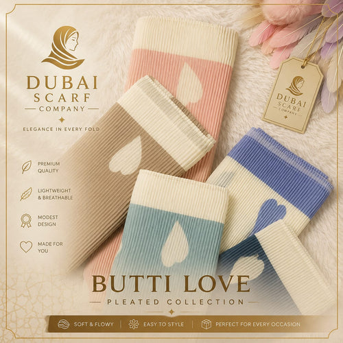 Butti Love Pleated Hijab | Premium Heart Print Pleated Hijab Collection