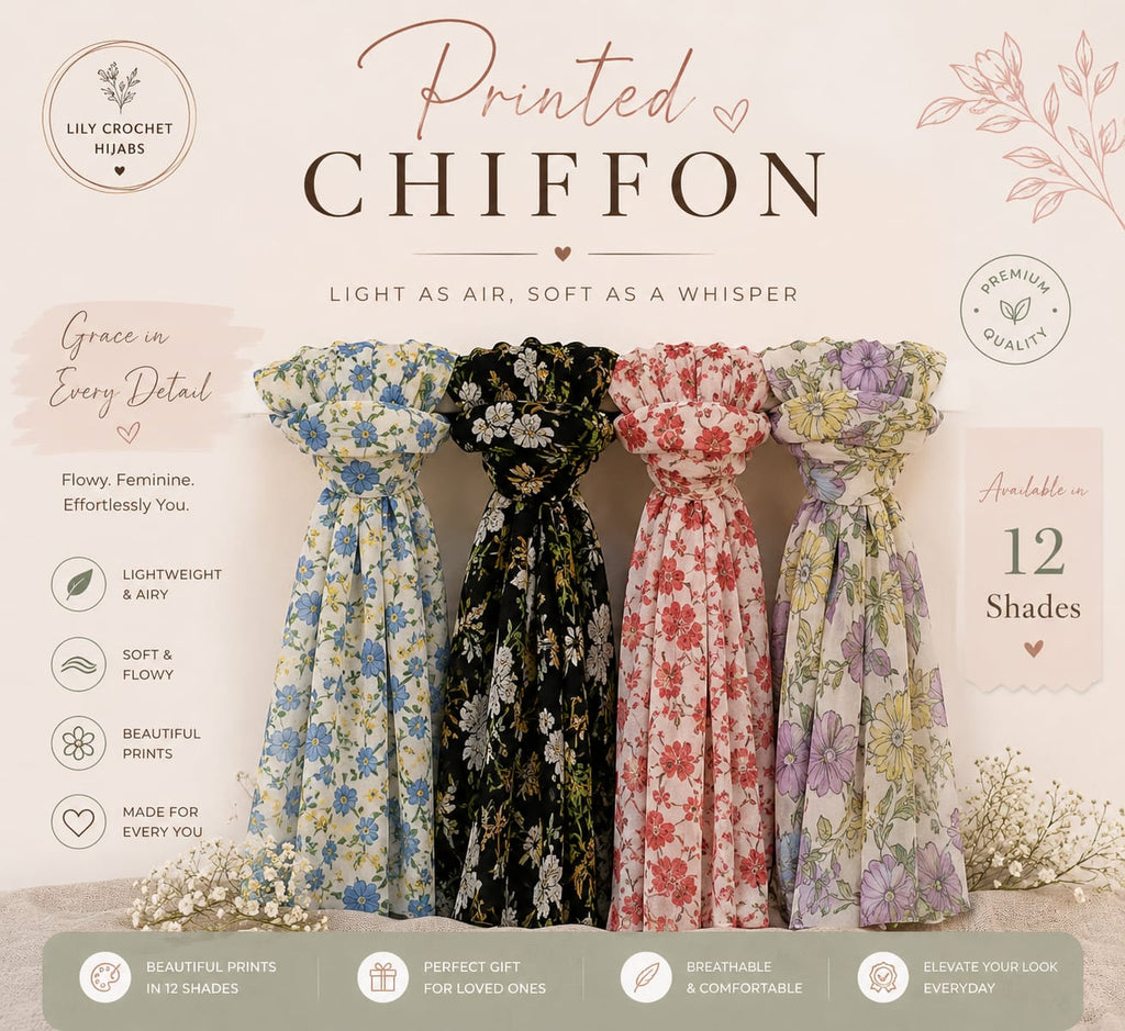 Printed Chiffon Hijab – Lightweight Floral Chiffon Scarf for Women
