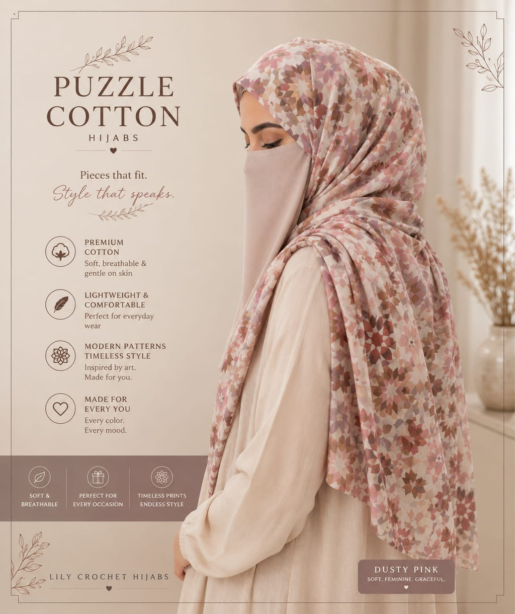 Puzzle Cotton Hijab | Premium Geometric Print Cotton Hijab Collection