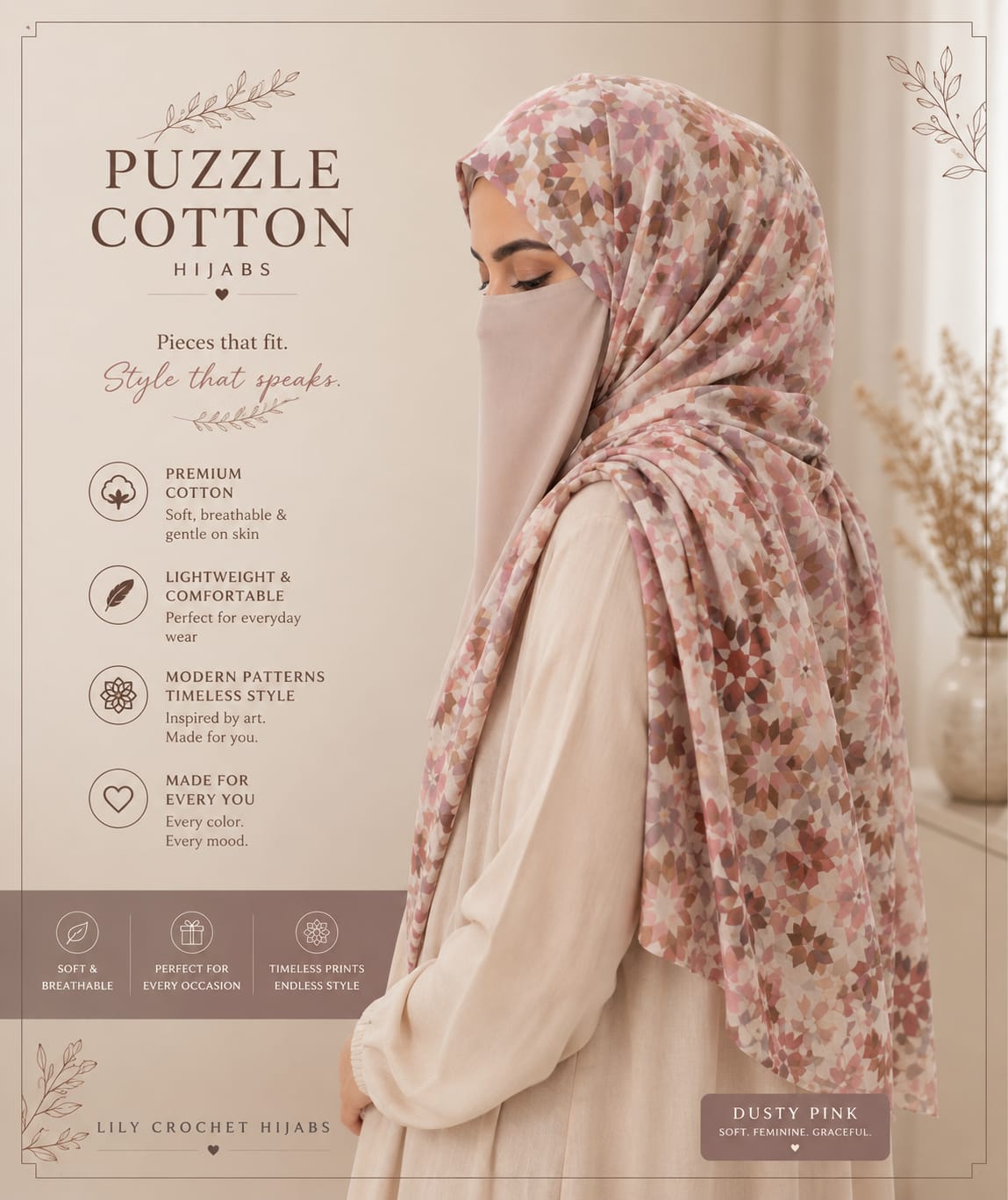 Puzzle Cotton Hijab | Premium Geometric Print Cotton Hijab Collection