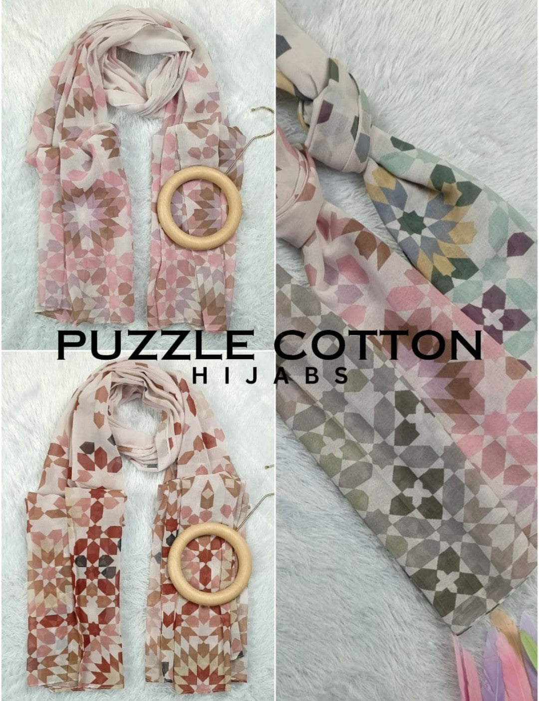 Puzzle Cotton Hijab | Premium Geometric Print Cotton Hijab Collection