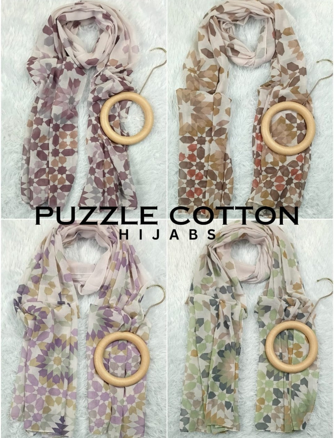Puzzle Cotton Hijab | Premium Geometric Print Cotton Hijab Collection