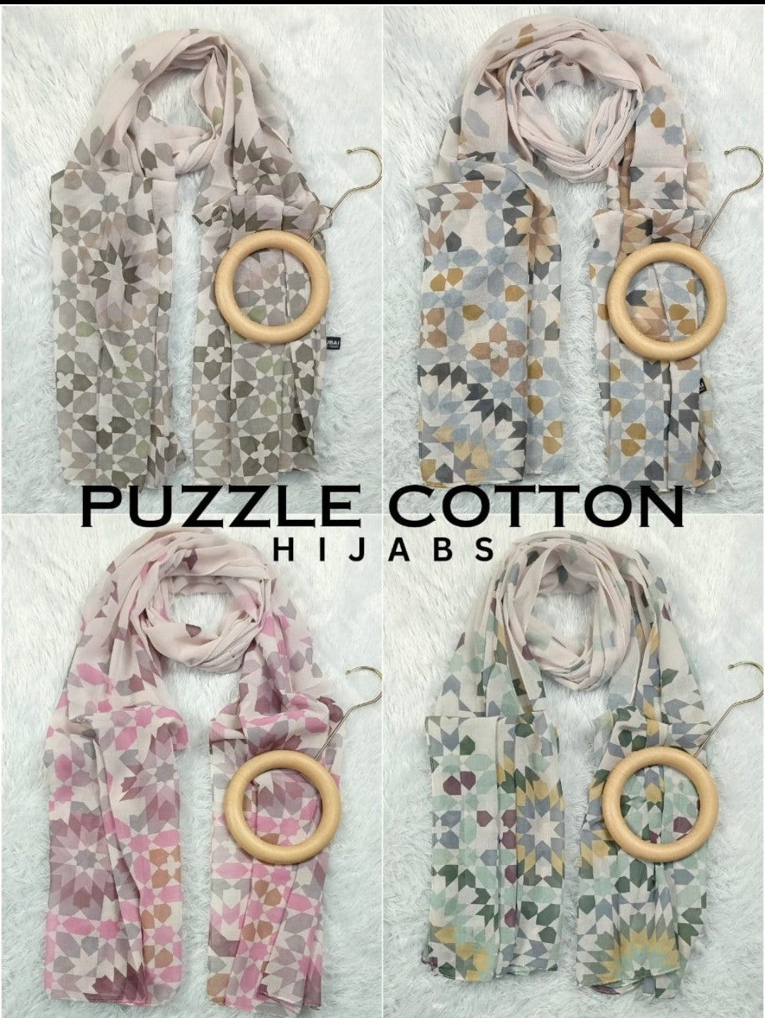 Puzzle Cotton Hijab | Premium Geometric Print Cotton Hijab Collection