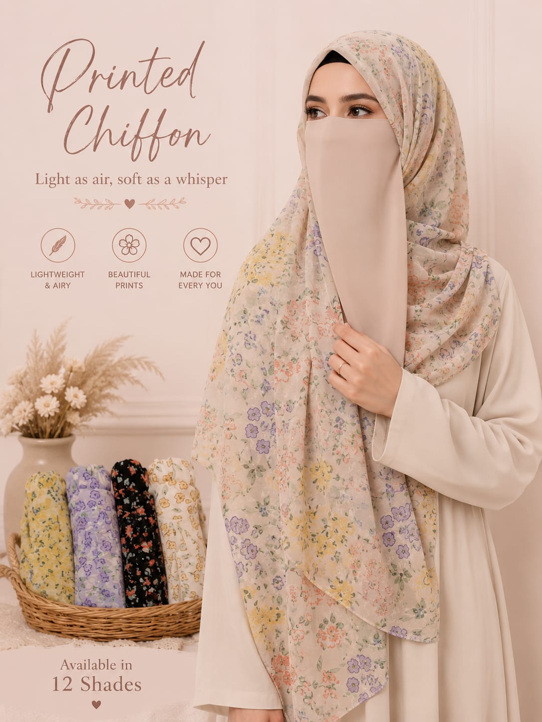 Printed Chiffon Hijab – Lightweight Floral Chiffon Scarf for Women