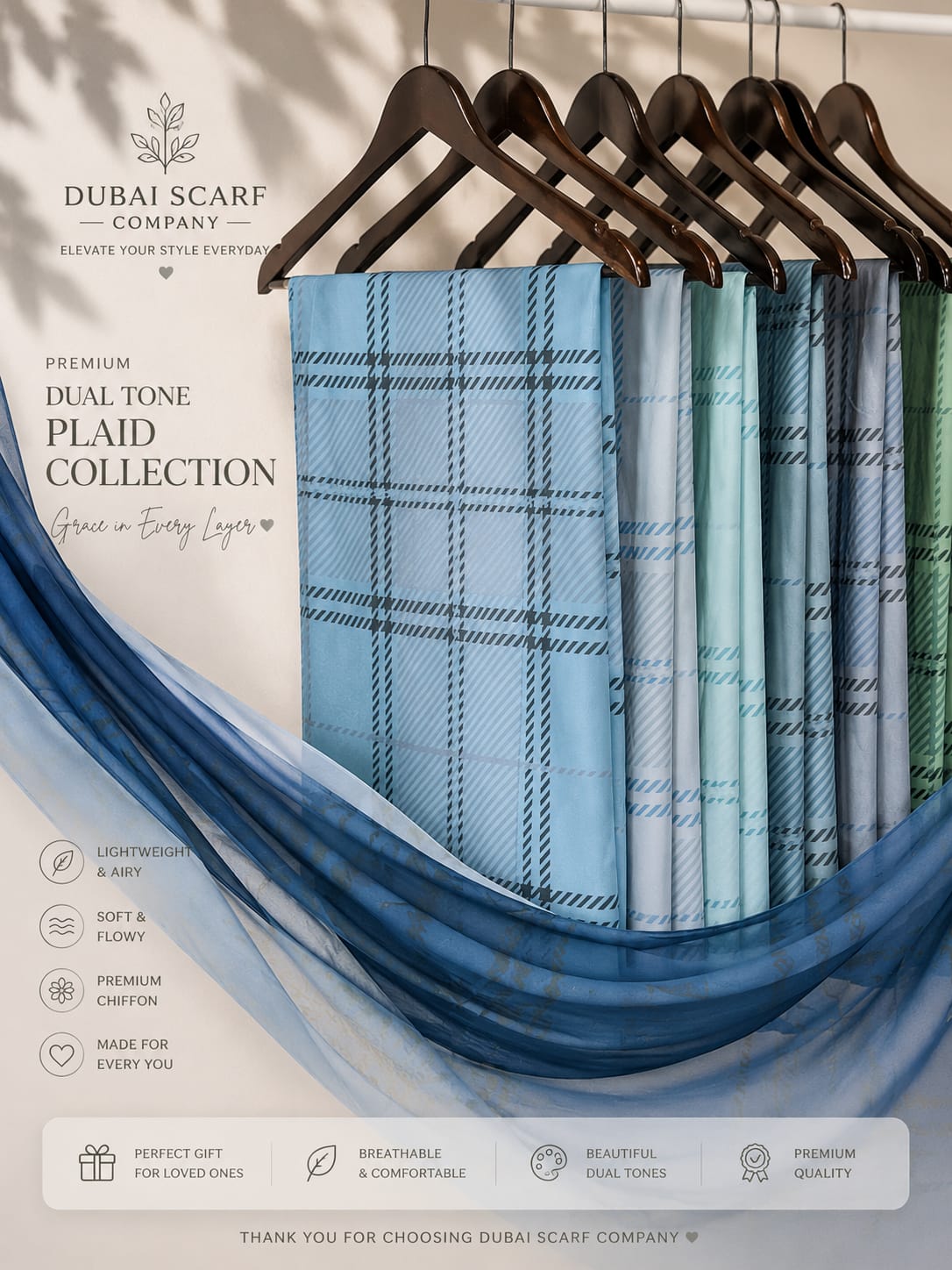 Dual Tone Plaid Chiffon Hijab Product Description