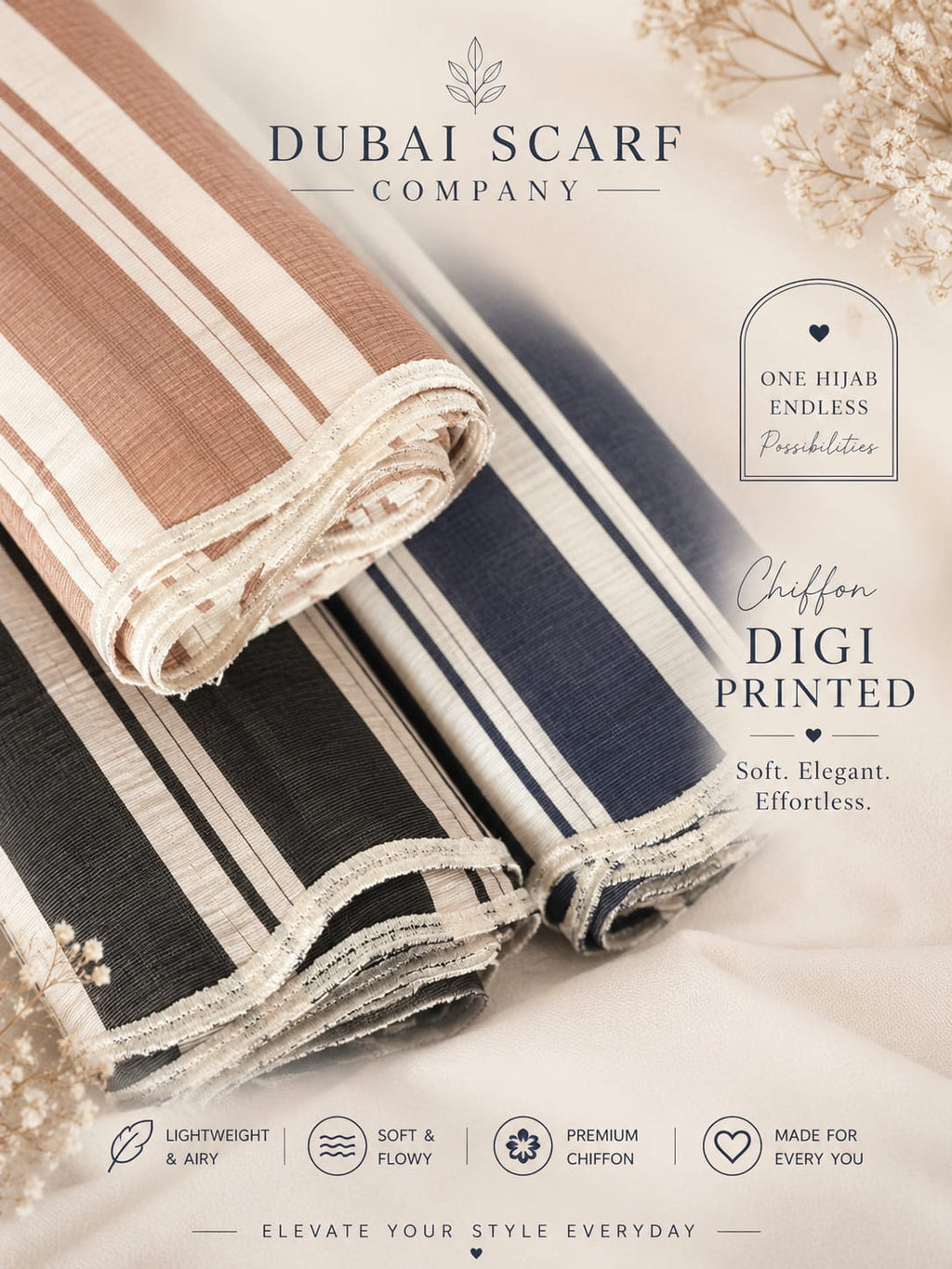 Premium Digital Printed Stripe Chiffon Hijab