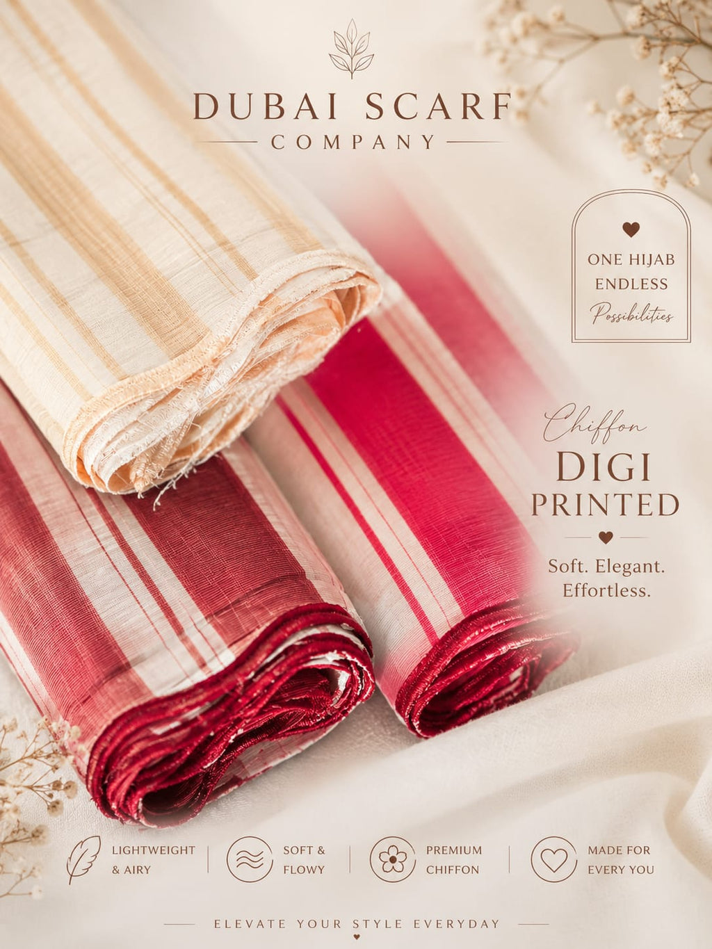 Premium Digital Printed Stripe Chiffon Hijab