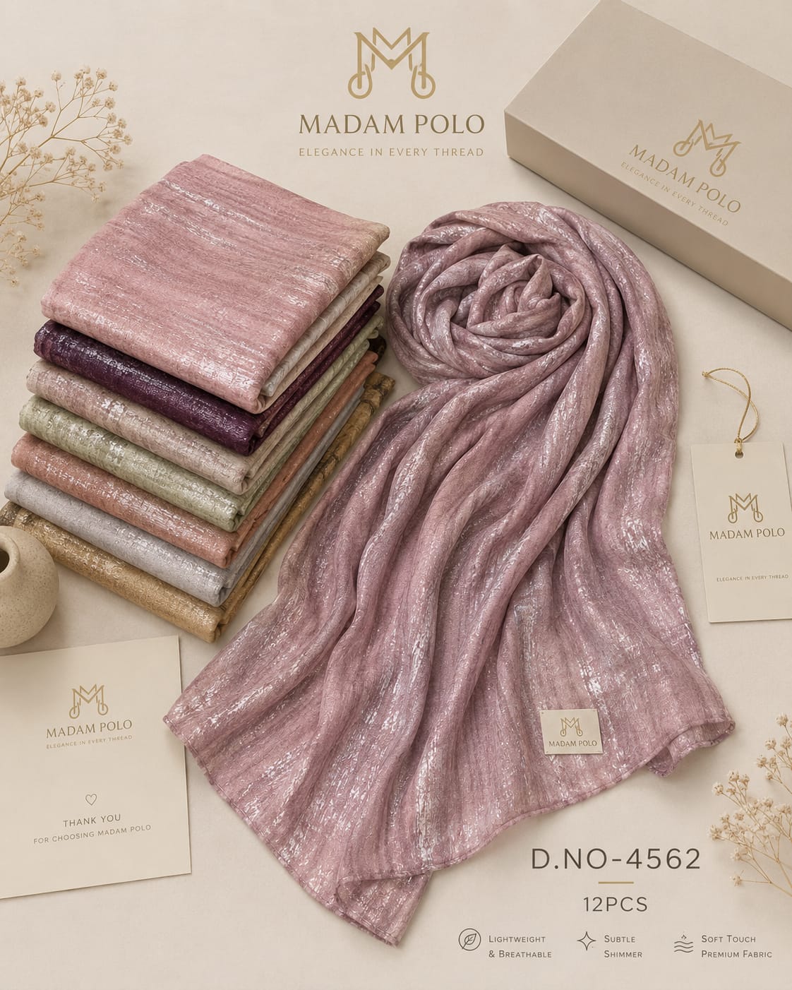 Madam Polo Premium Shimmer Hijab – Lightweight Luxury Collection