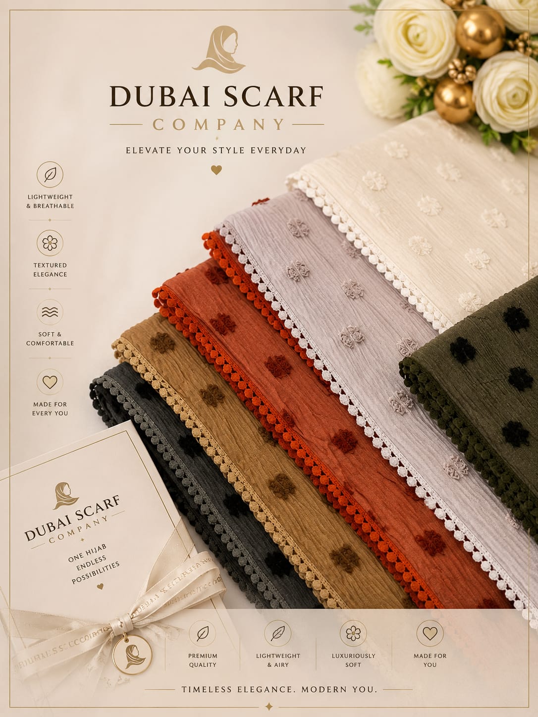 Premium Textured Cotton Pom Pom Hijab with Lace Border