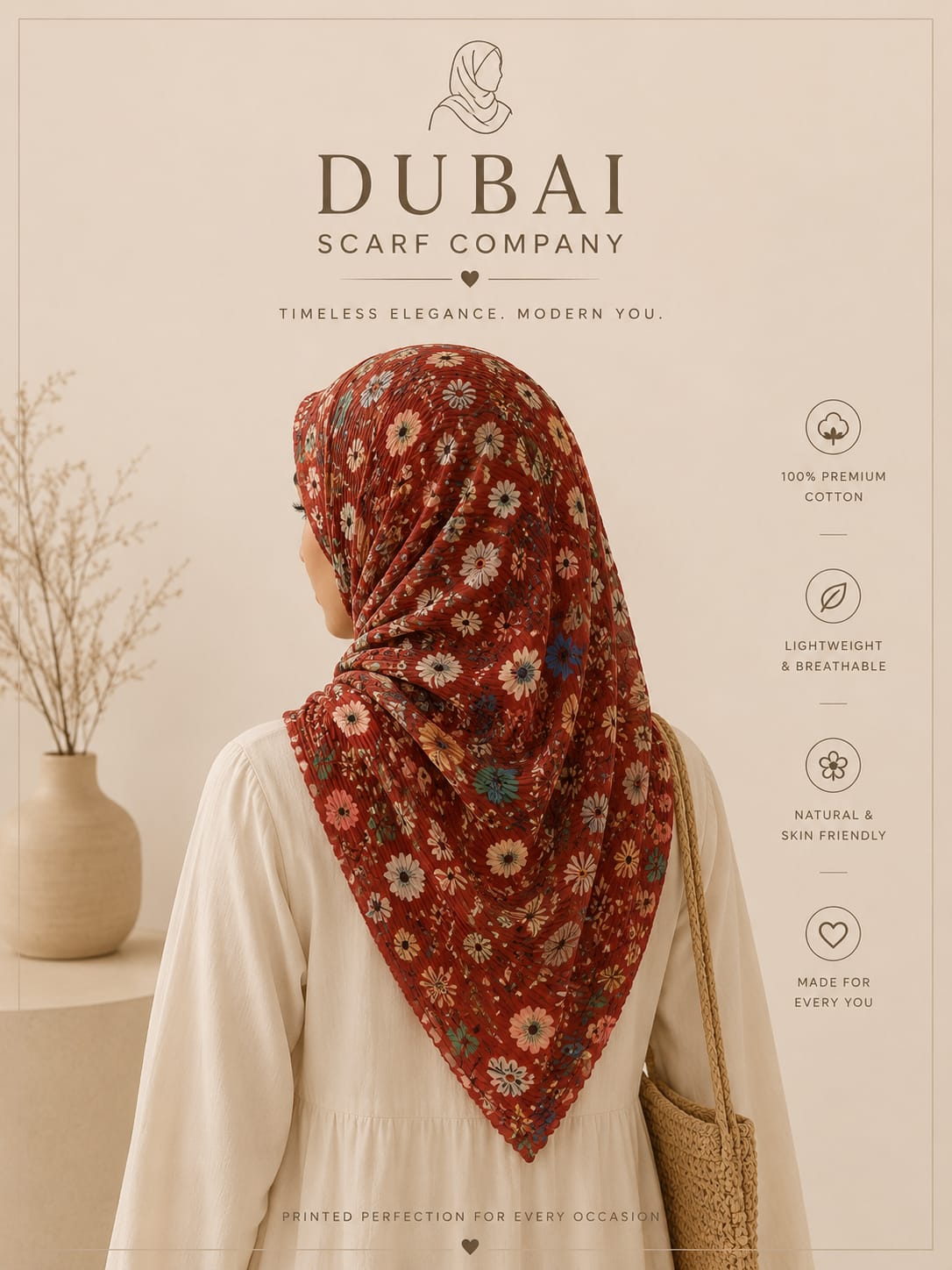 Premium Cotton Floral Printed Hijab – Soft Crinkle Cotton Collection