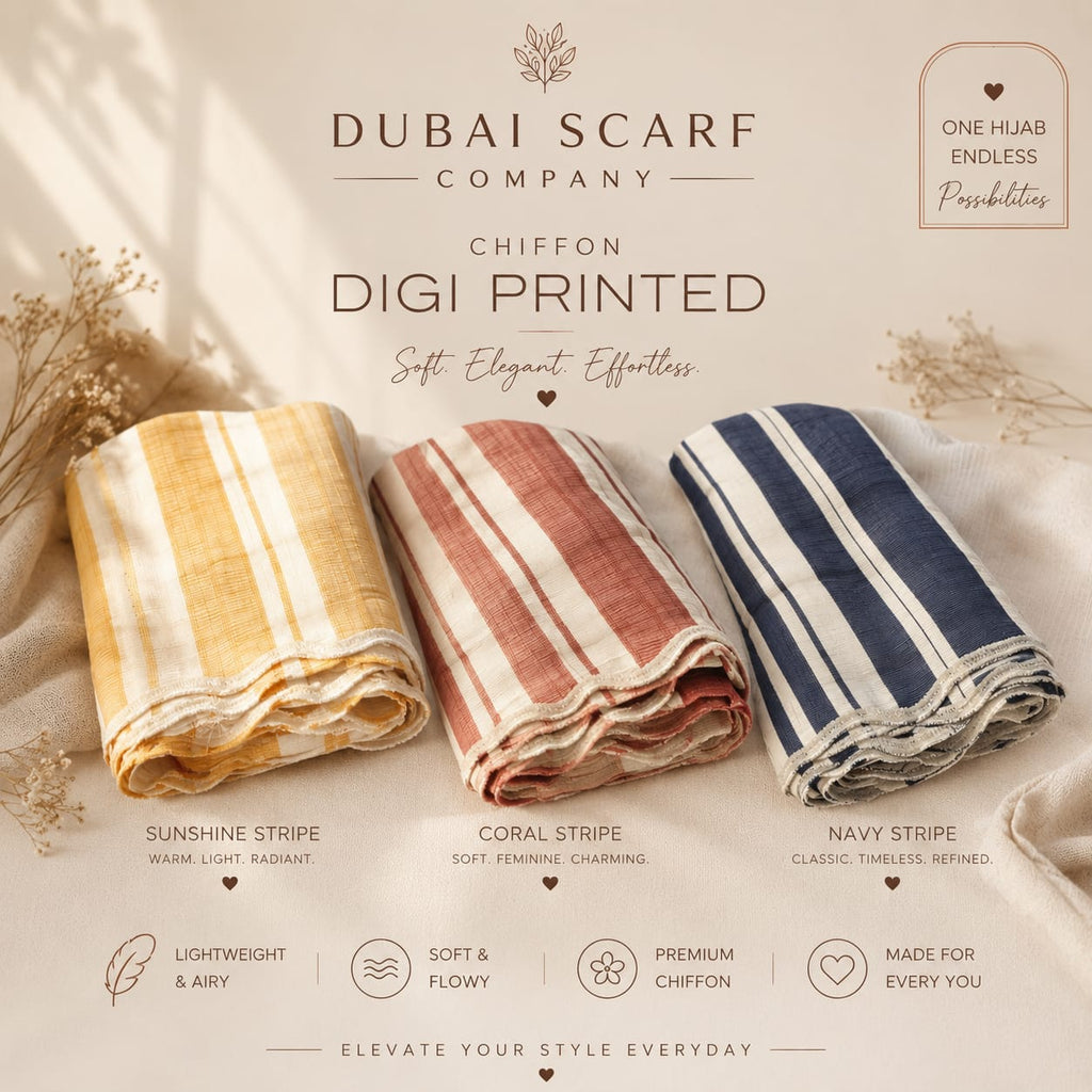 Premium Digital Printed Stripe Chiffon Hijab