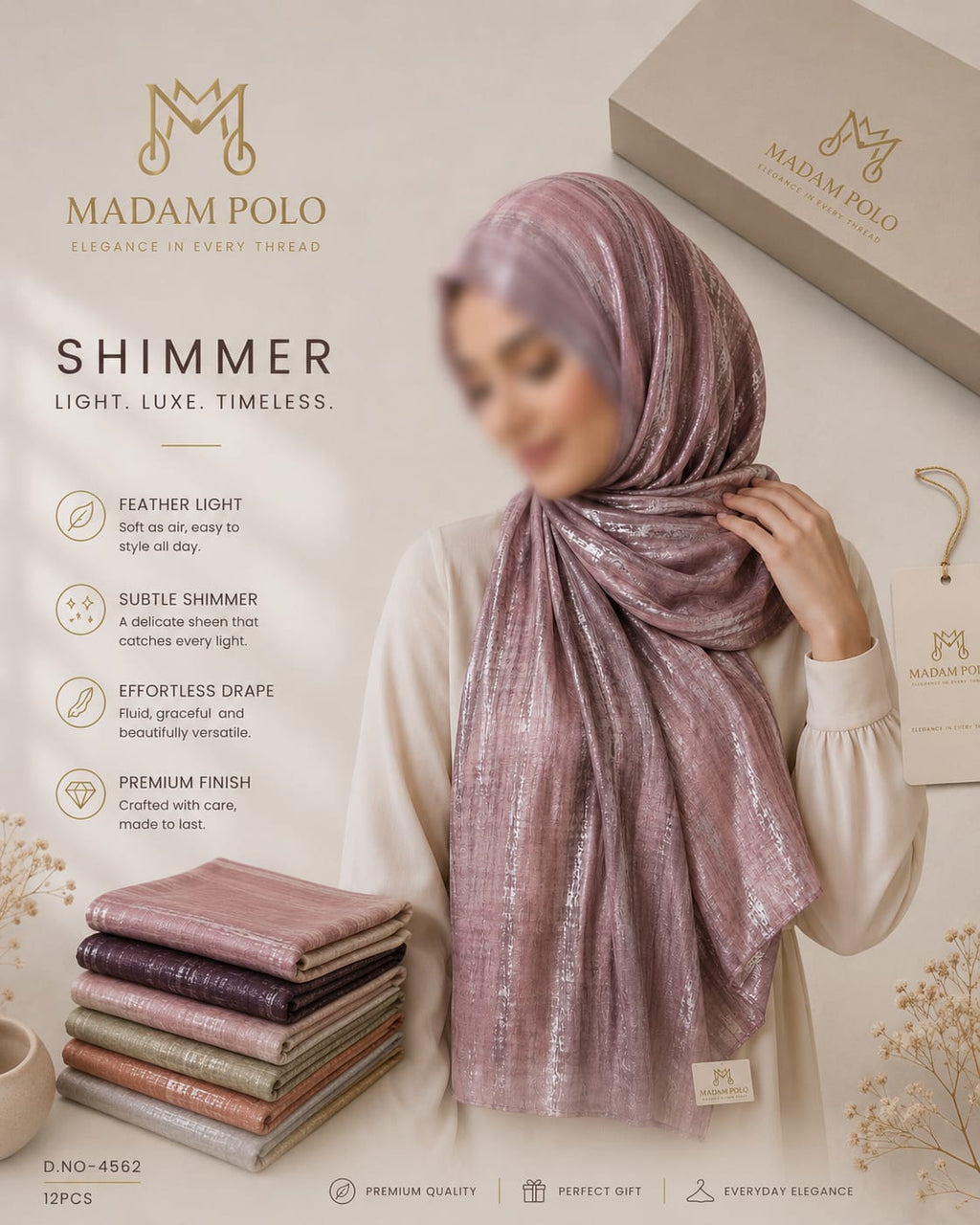 Madam Polo Premium Shimmer Hijab – Lightweight Luxury Collection