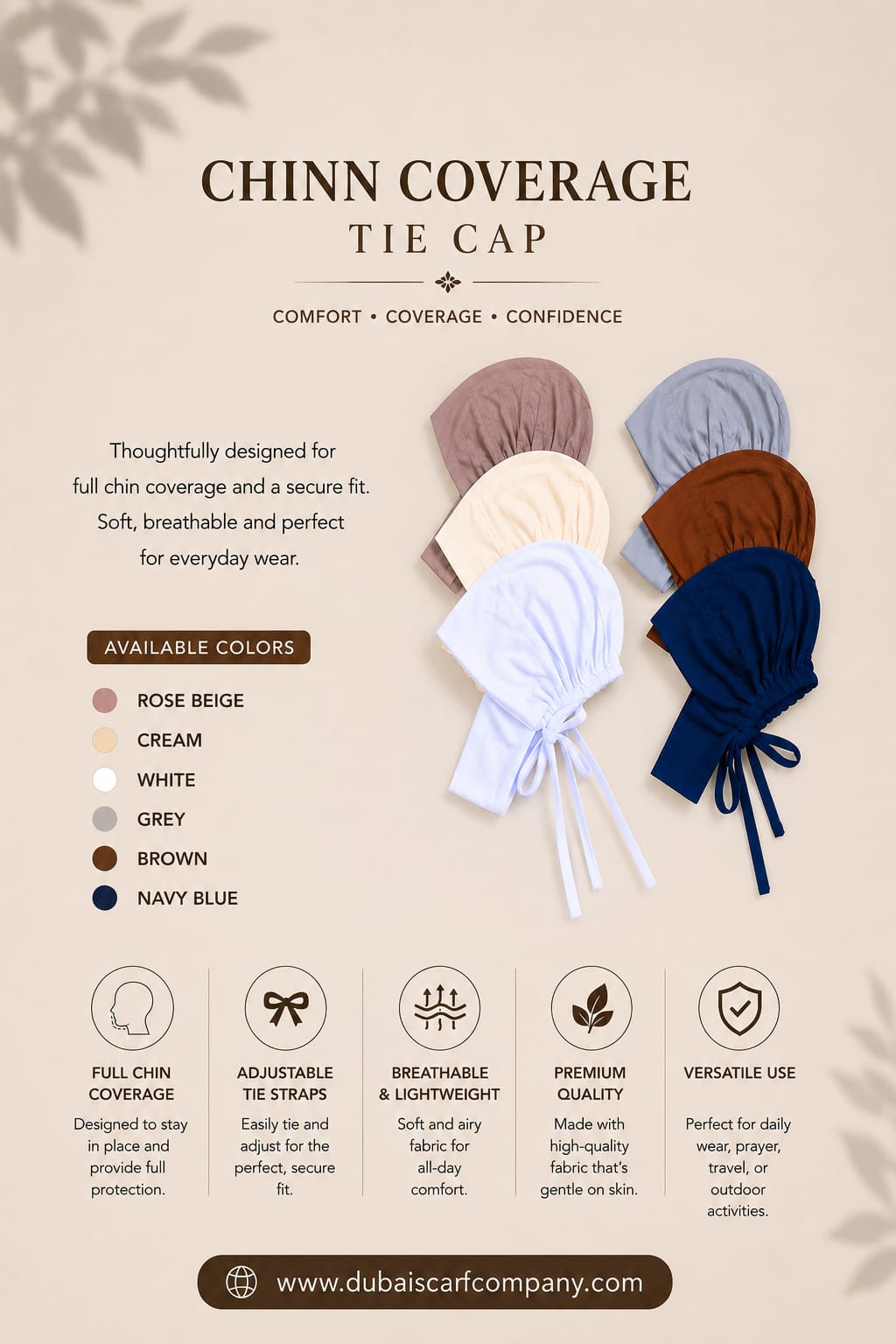 Chin Coverage Tie Cap – Premium Adjustable Inner Hijab Cap