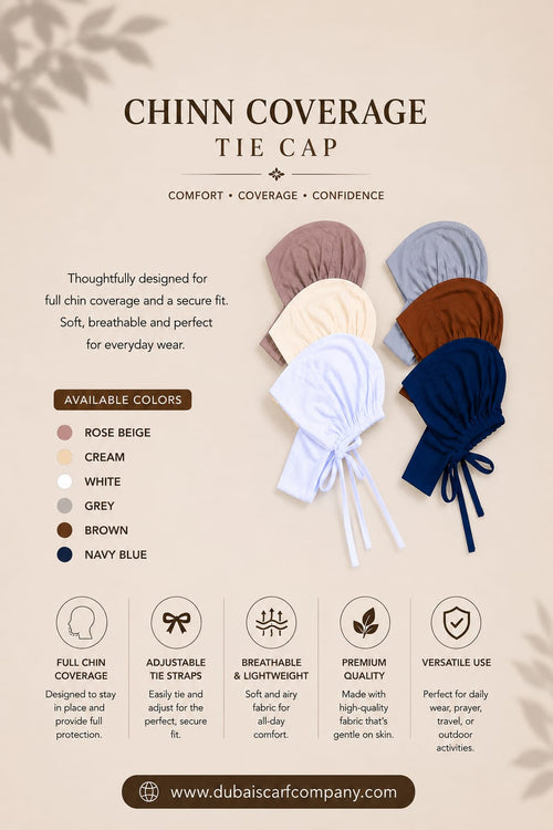 Chin Coverage Tie Cap – Premium Adjustable Inner Hijab Cap