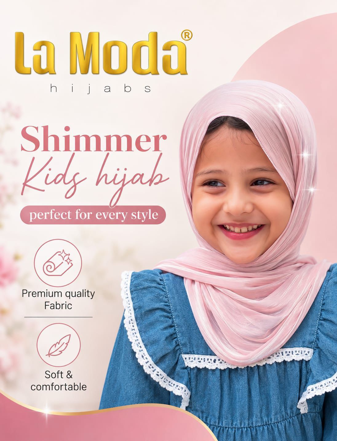 La Moda Shimmer Kids Hijab | Premium Soft Shimmer Hijab for Girls